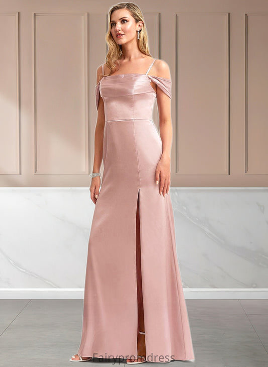 Jenny A-line Cold Shoulder Floor-Length Stretch Satin Bridesmaid Dress DJP0025747