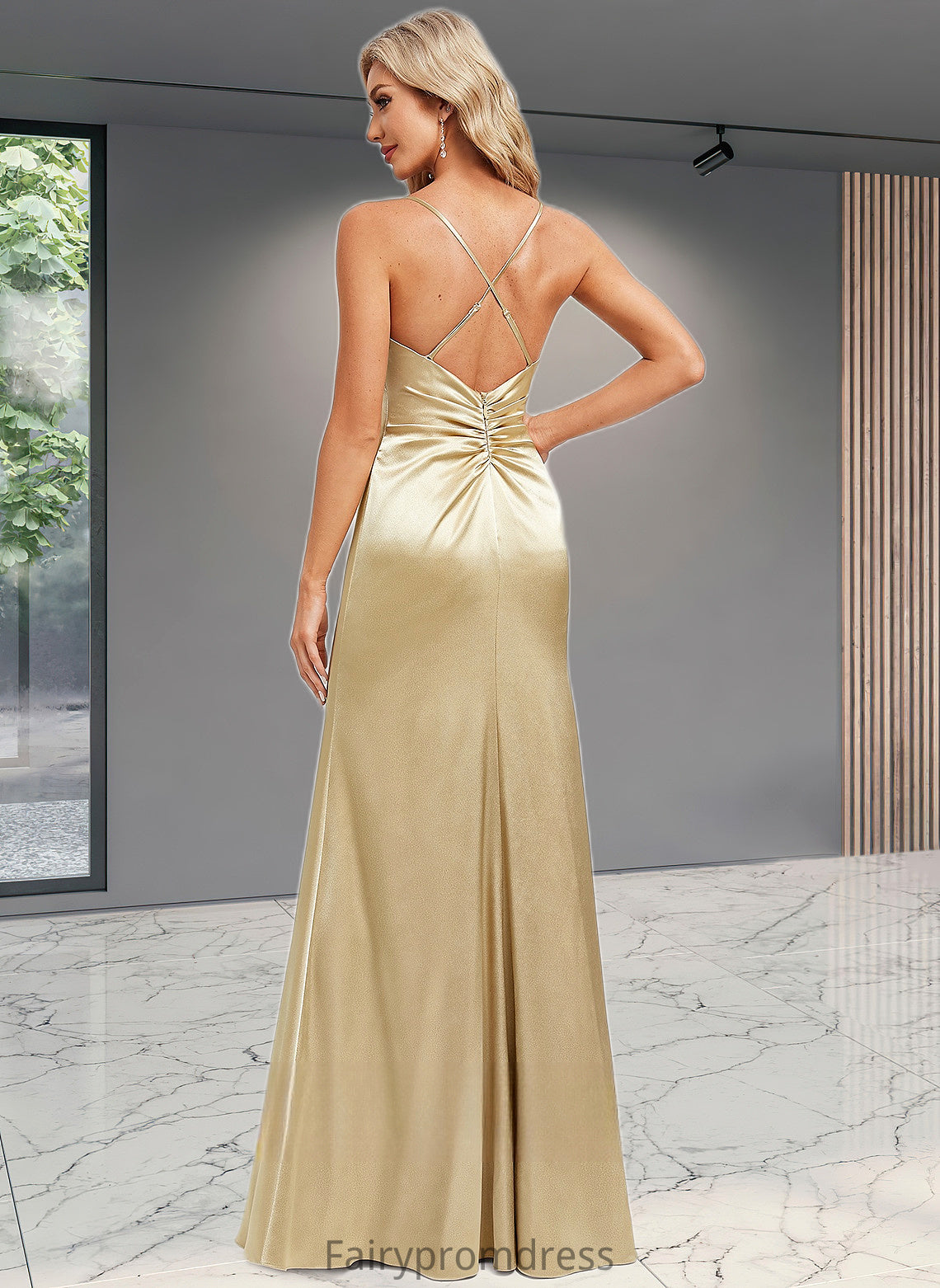 Meghan Trumpet/Mermaid Cowl Floor-Length Stretch Satin Bridesmaid Dress DJP0025792