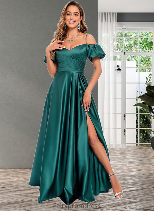 Ciara A-line Off the Shoulder Sweetheart Floor-Length Satin Prom Dresses DJP0025852