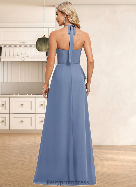 Piper A-line Halter Floor-Length Chiffon Bridesmaid Dress DJP0025799