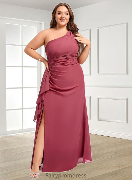 Miya A-line One Shoulder Floor-Length Chiffon Bridesmaid Dress With Ruffle DJP0025824