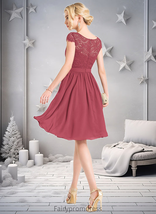 Estrella A-line Scoop Knee-Length Lace Chiffon Homecoming Dress DJP0025698