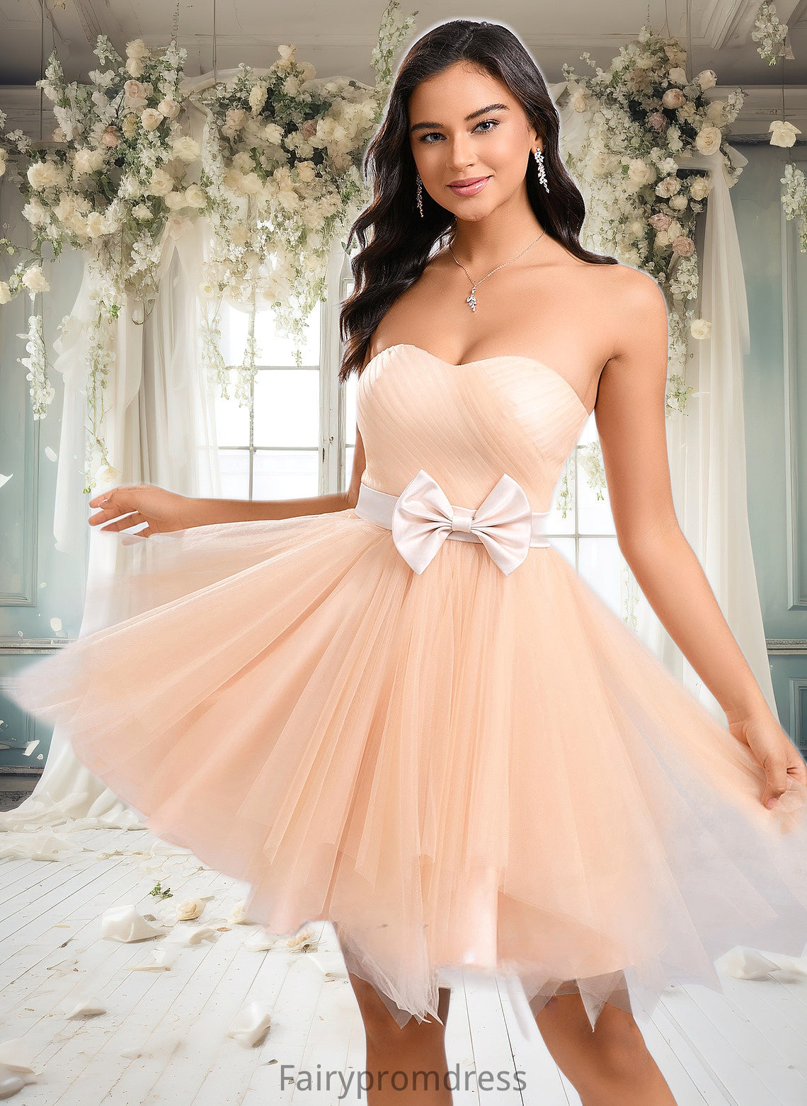 Anahi Ball-Gown/Princess Sweetheart Short Tulle Homecoming Dress With Bow DJP0025719