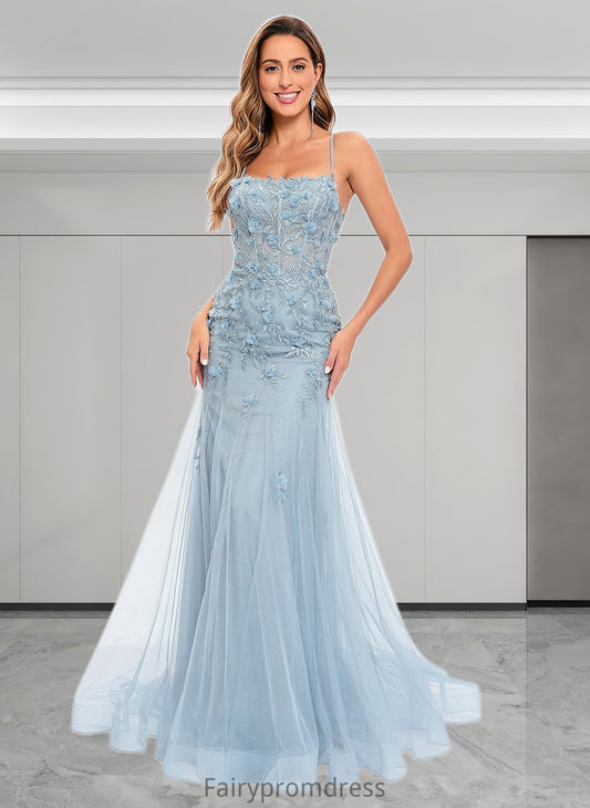 Judith Trumpet/Mermaid Straight Sweep Train Tulle Prom Dresses With Flower DJP0025866