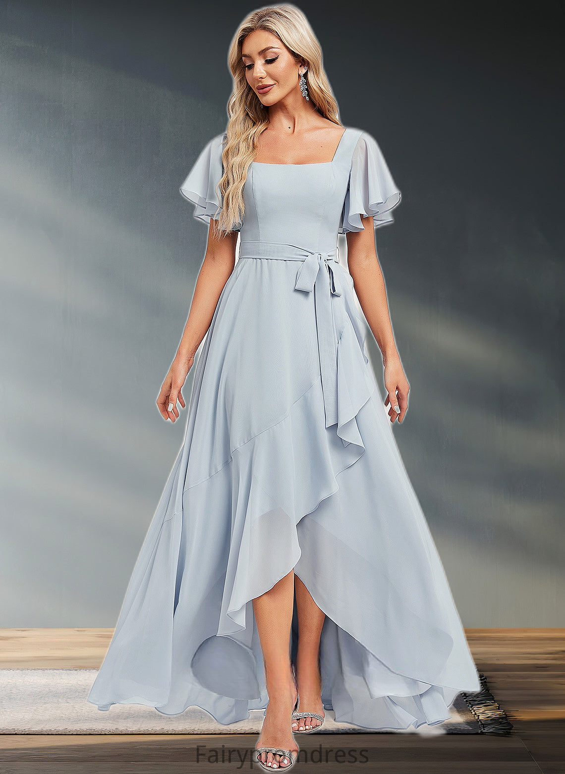 Millie A-line Square Asymmetrical Chiffon Bridesmaid Dress DJP0025796