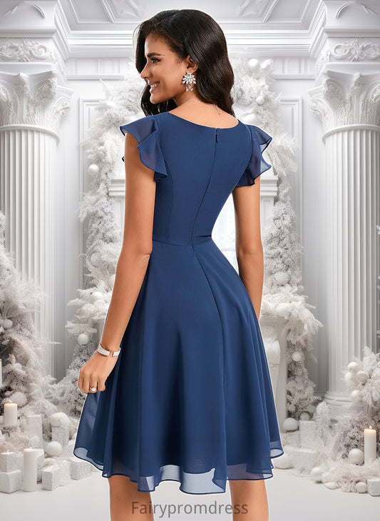 Lina A-line V-Neck Knee-Length Chiffon Homecoming Dress With Ruffle DJP0025684