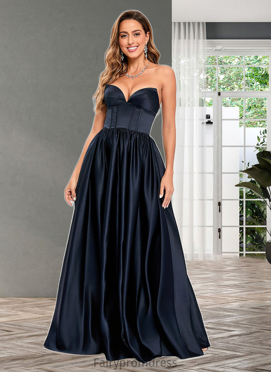 Anabelle Ball-Gown/Princess V-Neck Floor-Length Satin Prom Dresses DJP0025840