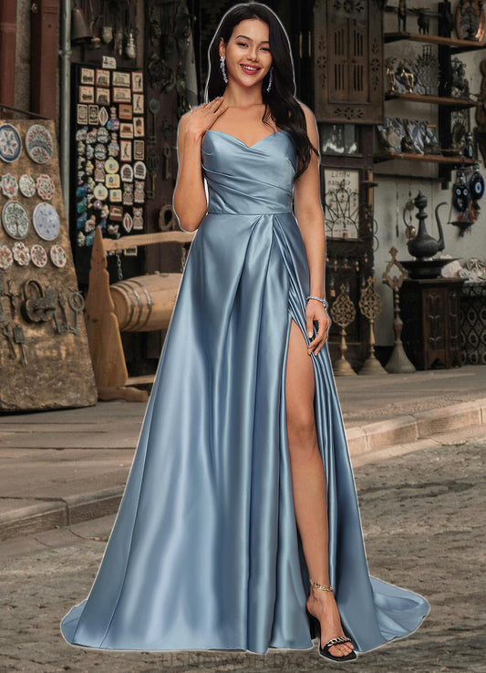 Patsy Ball-Gown/Princess V-Neck Sweep Train Satin Prom Dresses DJP0022191