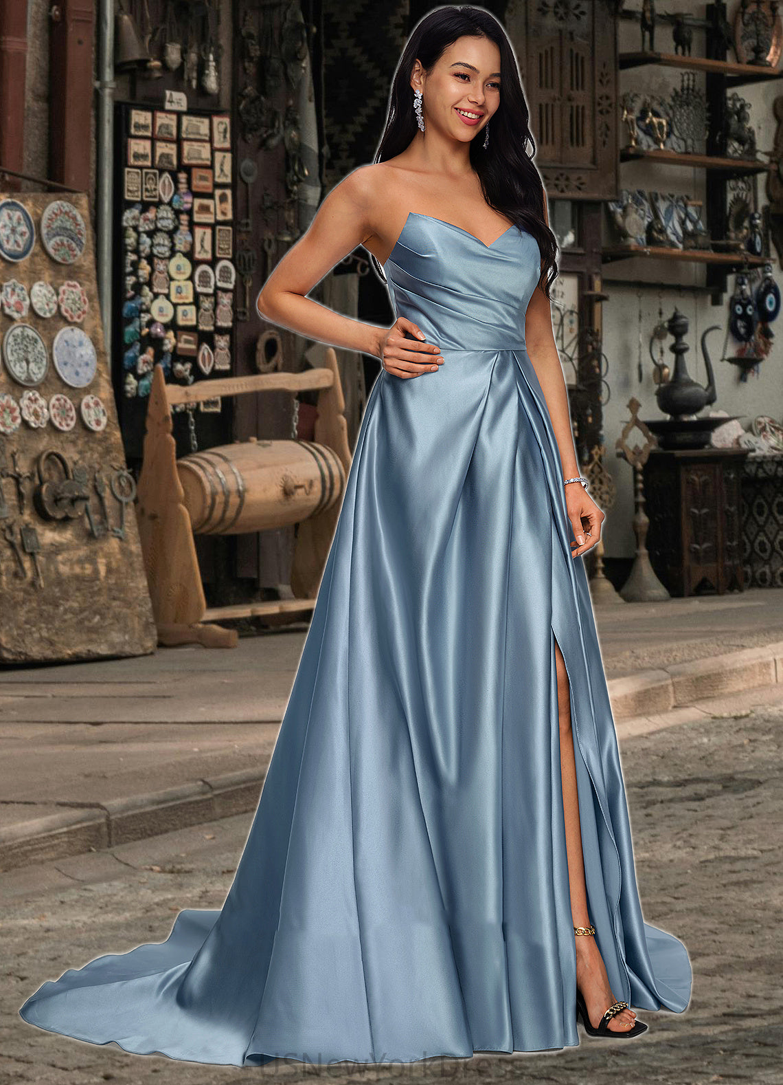 Patsy Ball-Gown/Princess V-Neck Sweep Train Satin Prom Dresses DJP0022191