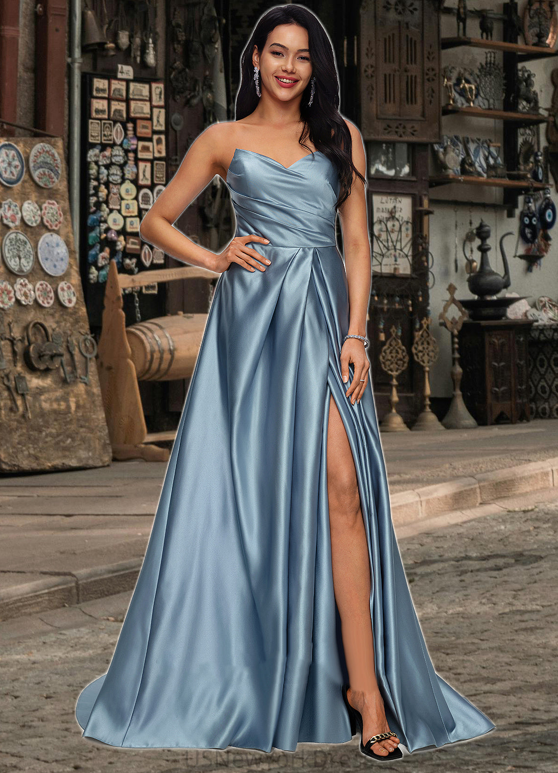 Patsy Ball-Gown/Princess V-Neck Sweep Train Satin Prom Dresses DJP0022191