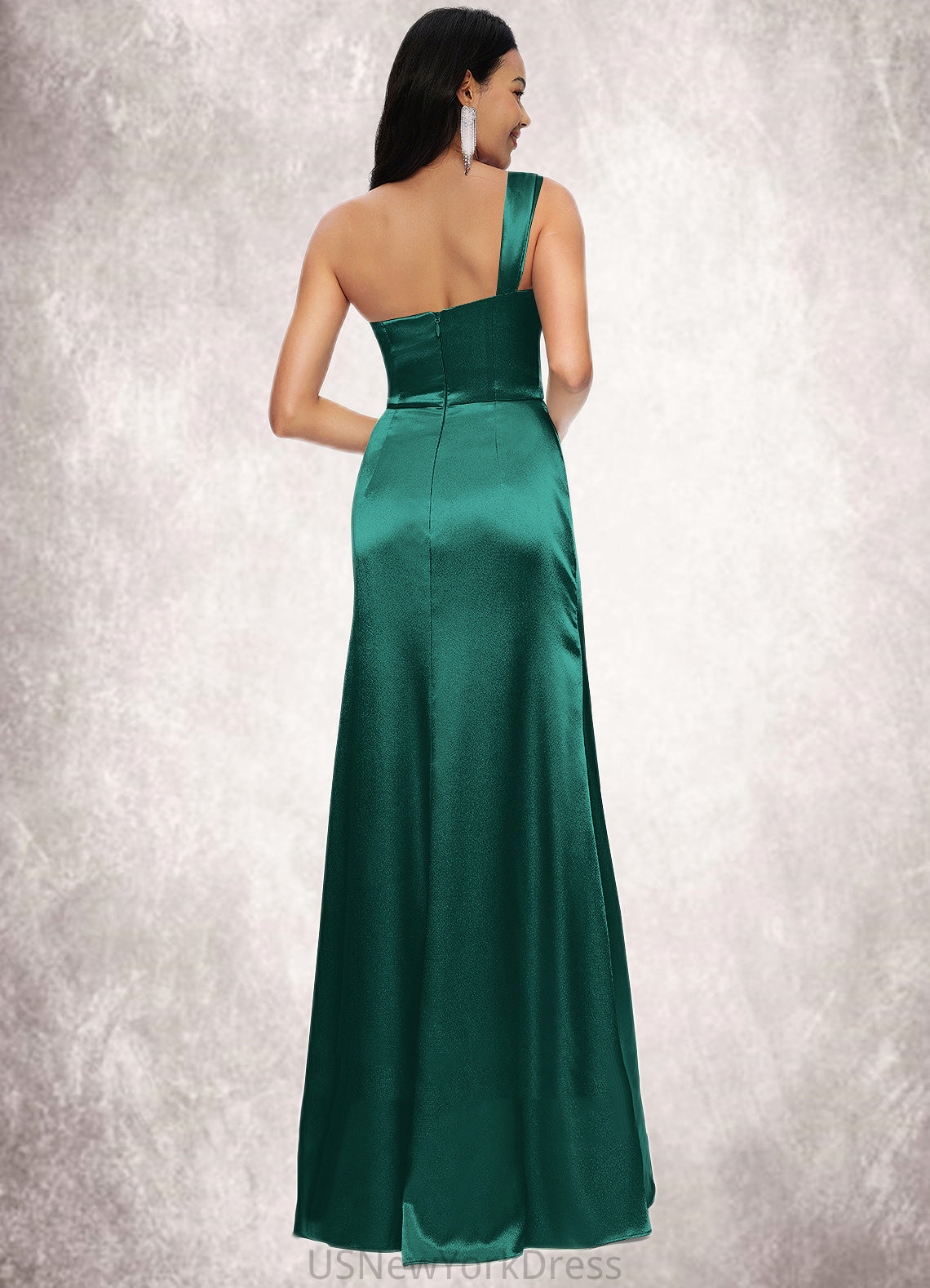 Aliana Sheath/Column Asymmetrical Floor-Length Stretch Satin Prom Dresses DJP0022193