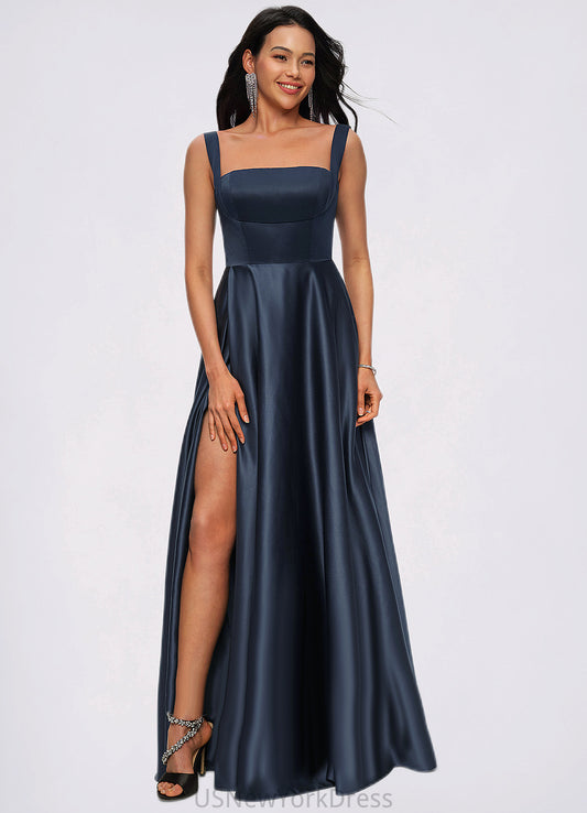 Olga A-line Straight Floor-Length Satin Prom Dresses With Bow DJP0022195