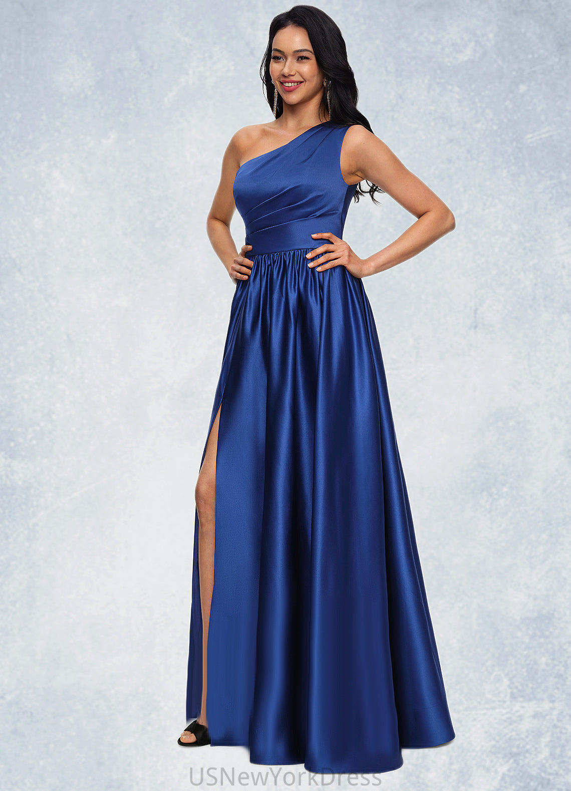 Kiara Ball-Gown/Princess One Shoulder Floor-Length Satin Prom Dresses DJP0022201