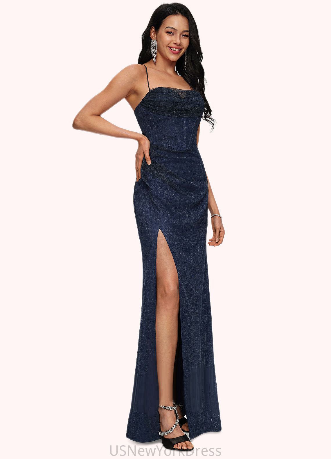 Kira Sheath/Column Sweetheart Floor-Length Tulle Prom Dresses DJP0022202