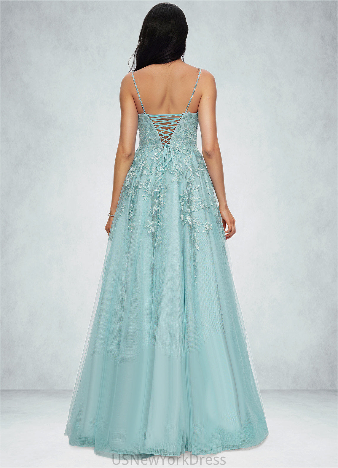 Zoie Ball-Gown/Princess Straight Floor-Length Tulle Prom Dresses With Appliques Lace Sequins DJP0022206