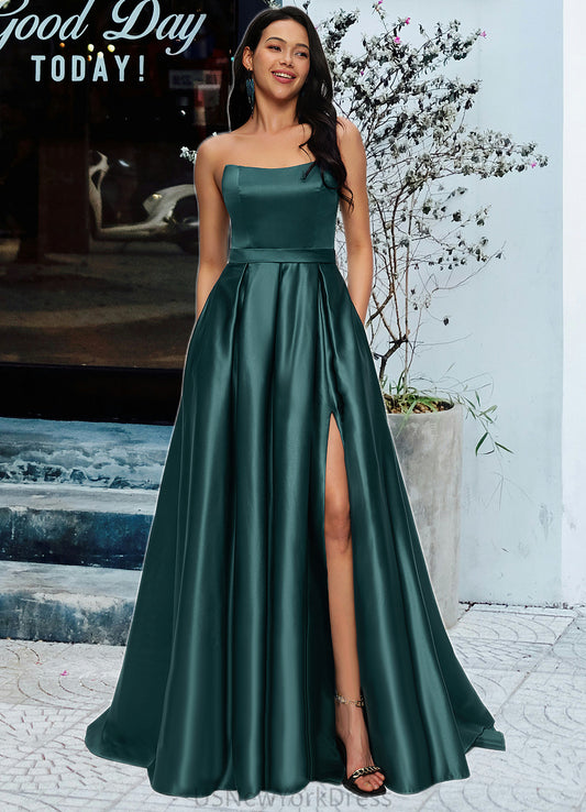 Henrietta Ball-Gown/Princess Sweep Train Satin Prom Dresses DJP0022207