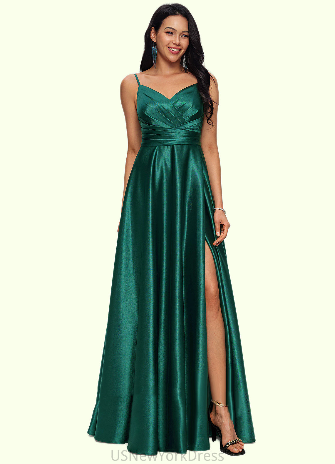 Marely A-line V-Neck Floor-Length Stretch Satin Prom Dresses DJP0022211