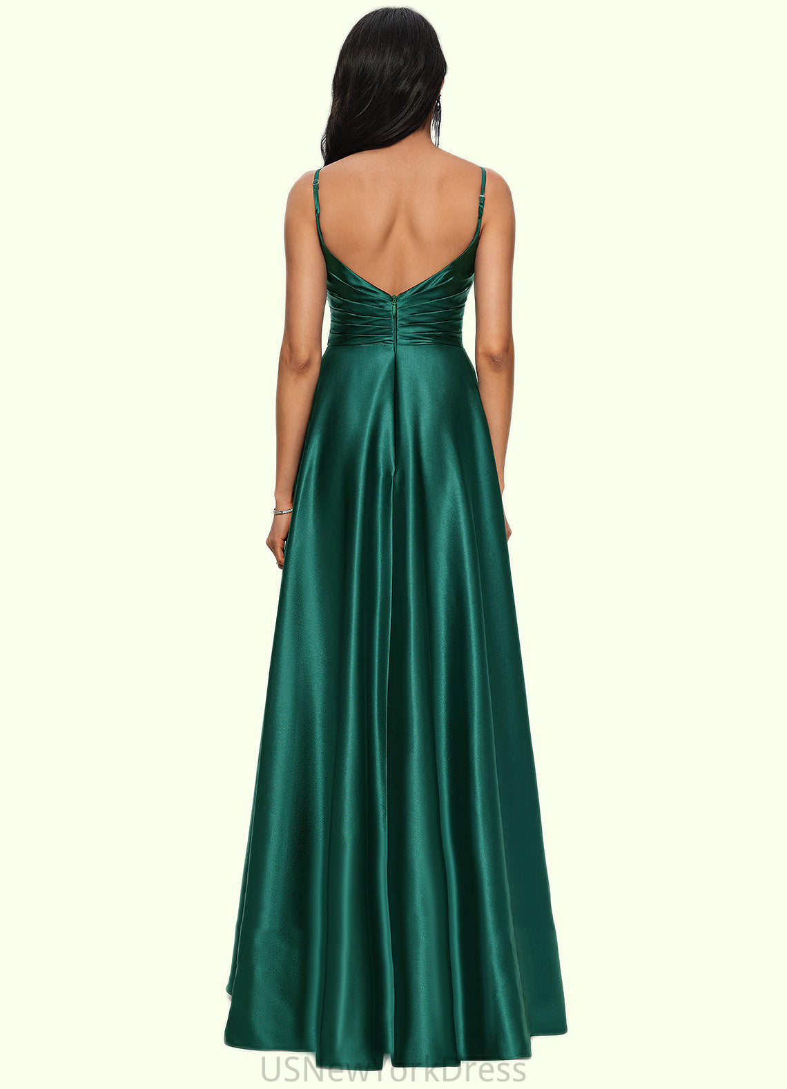 Marely A-line V-Neck Floor-Length Stretch Satin Prom Dresses DJP0022211