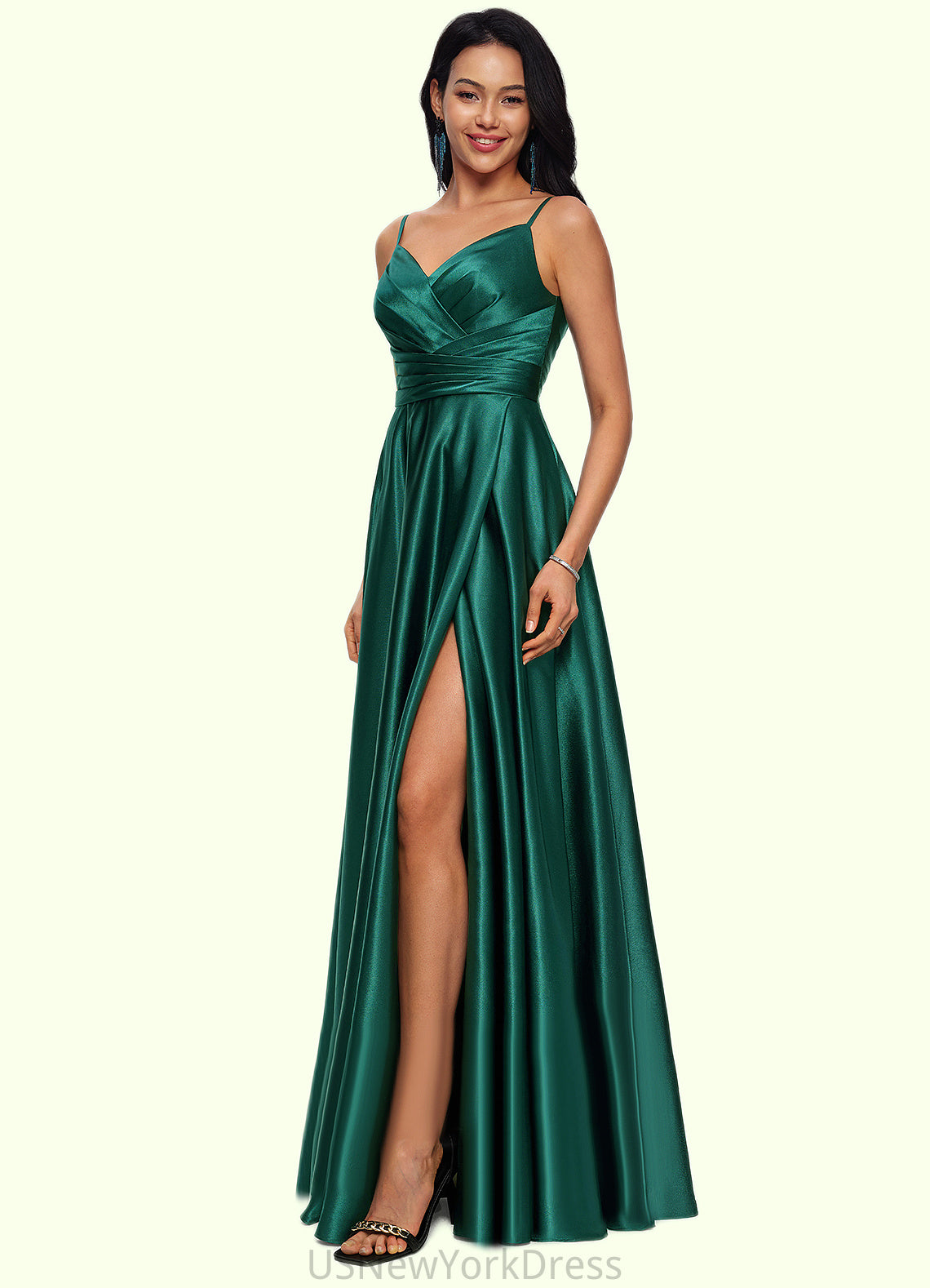 Marely A-line V-Neck Floor-Length Stretch Satin Prom Dresses DJP0022211