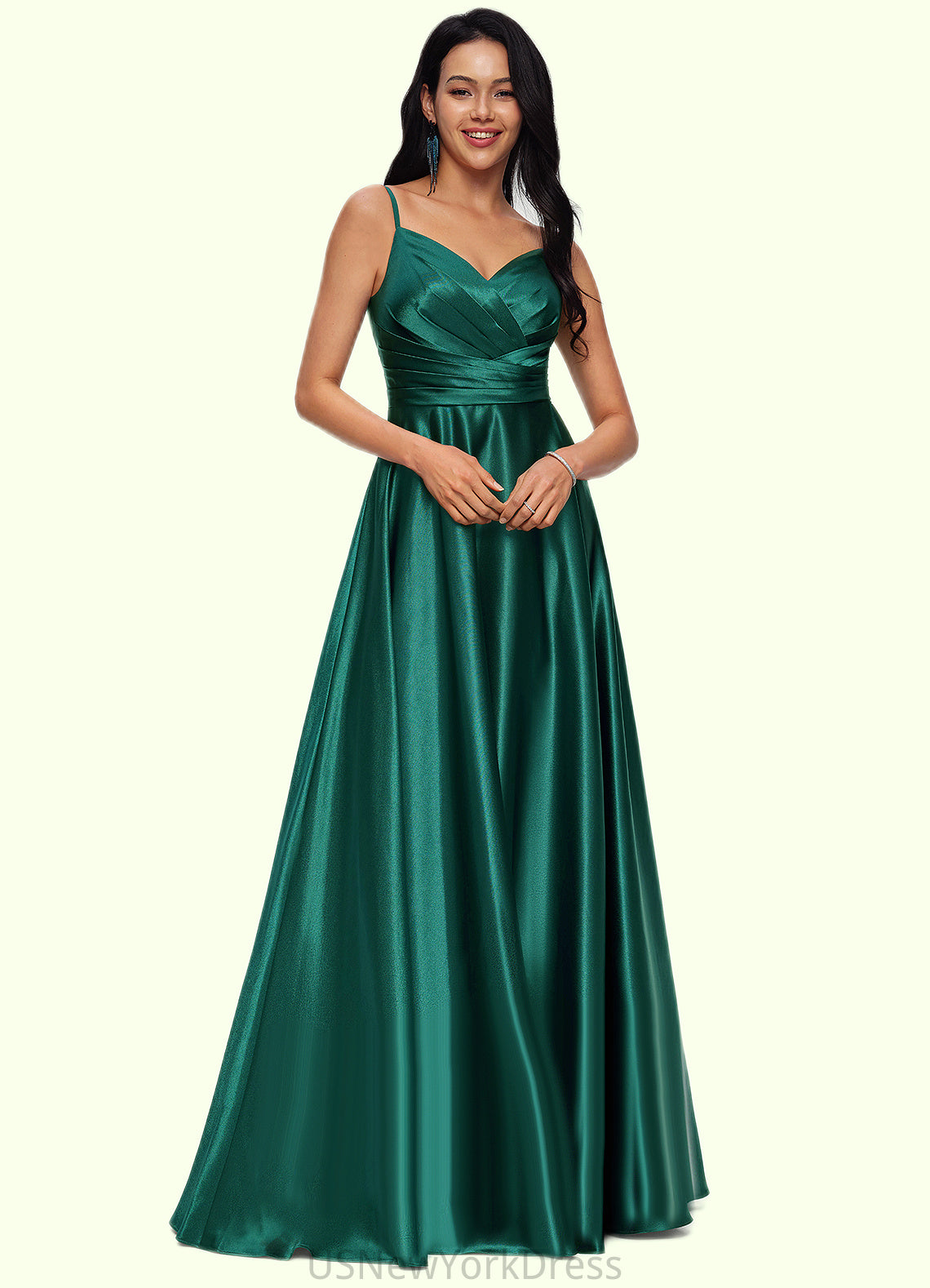 Marely A-line V-Neck Floor-Length Stretch Satin Prom Dresses DJP0022211