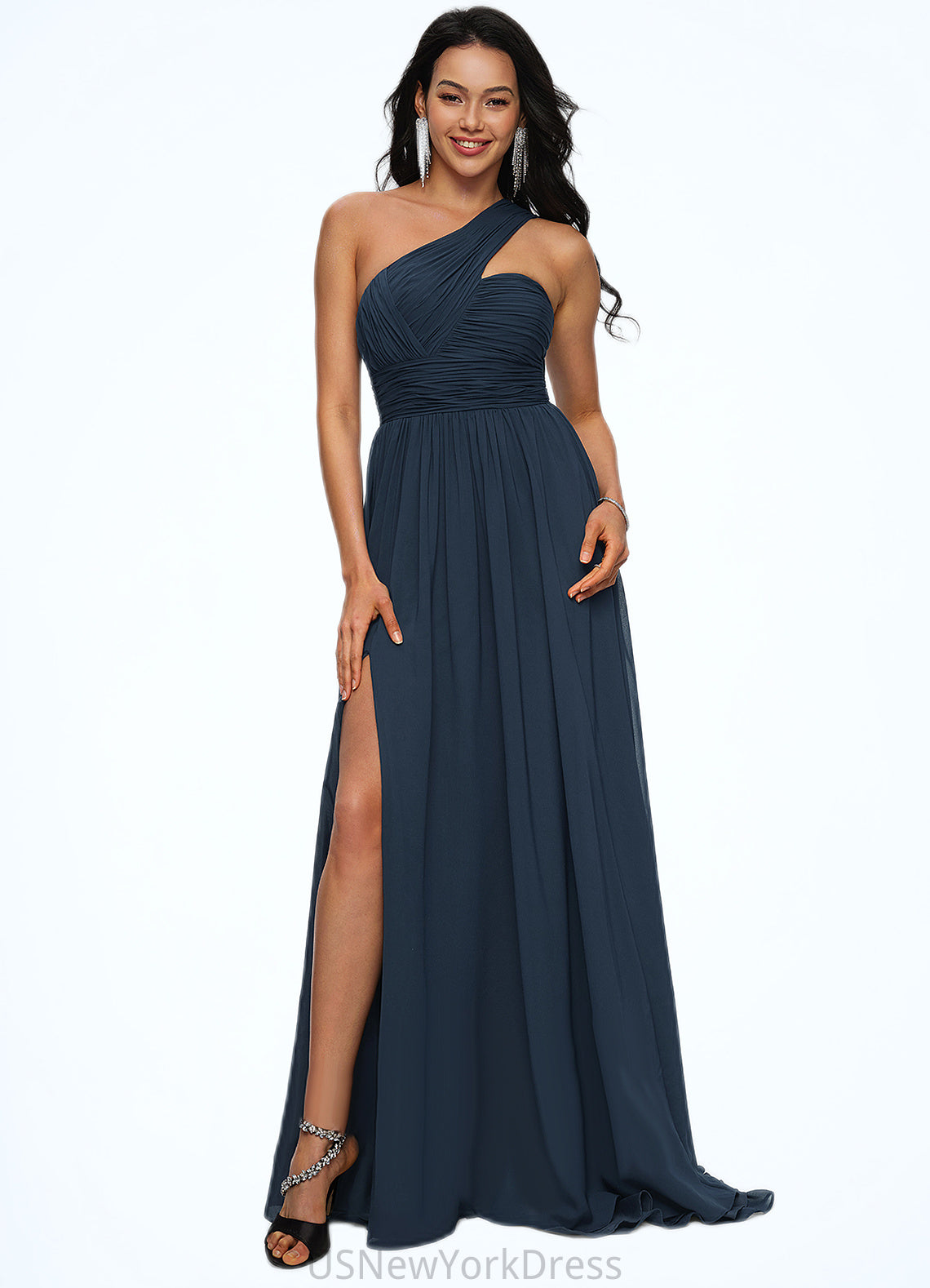 Winifred A-line Asymmetrical Sweep Train Chiffon Prom Dresses With Pleated DJP0022212