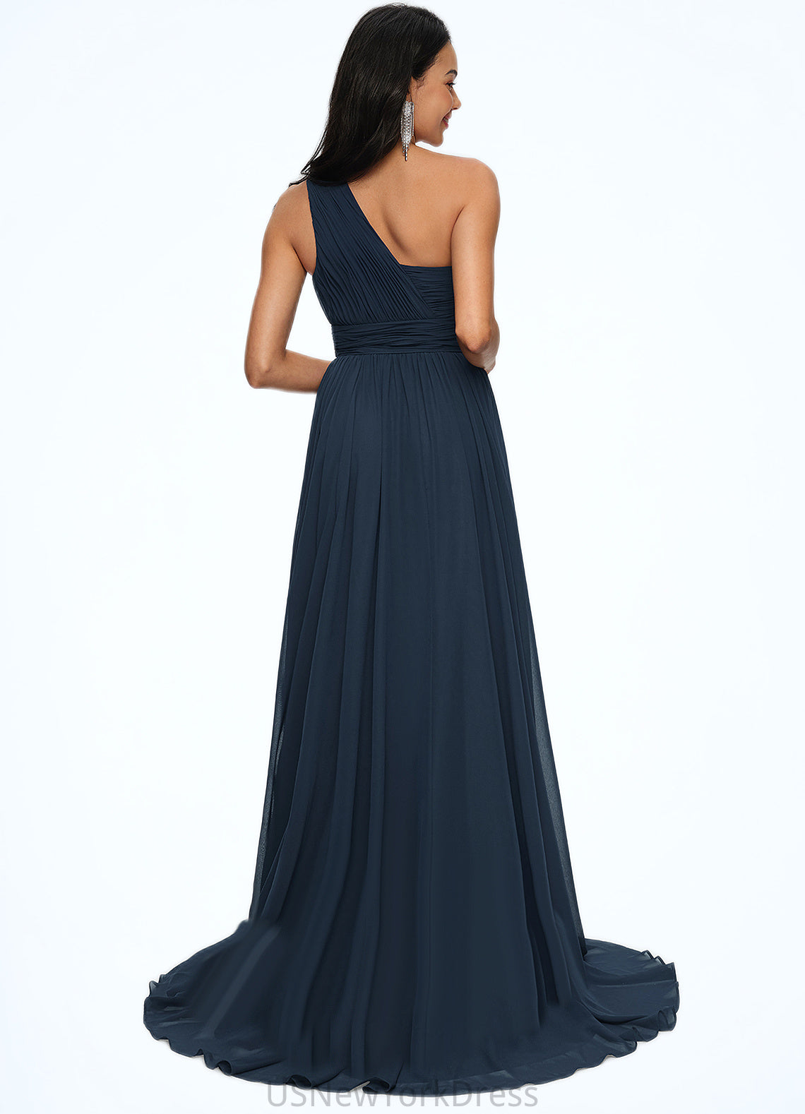 Winifred A-line Asymmetrical Sweep Train Chiffon Prom Dresses With Pleated DJP0022212