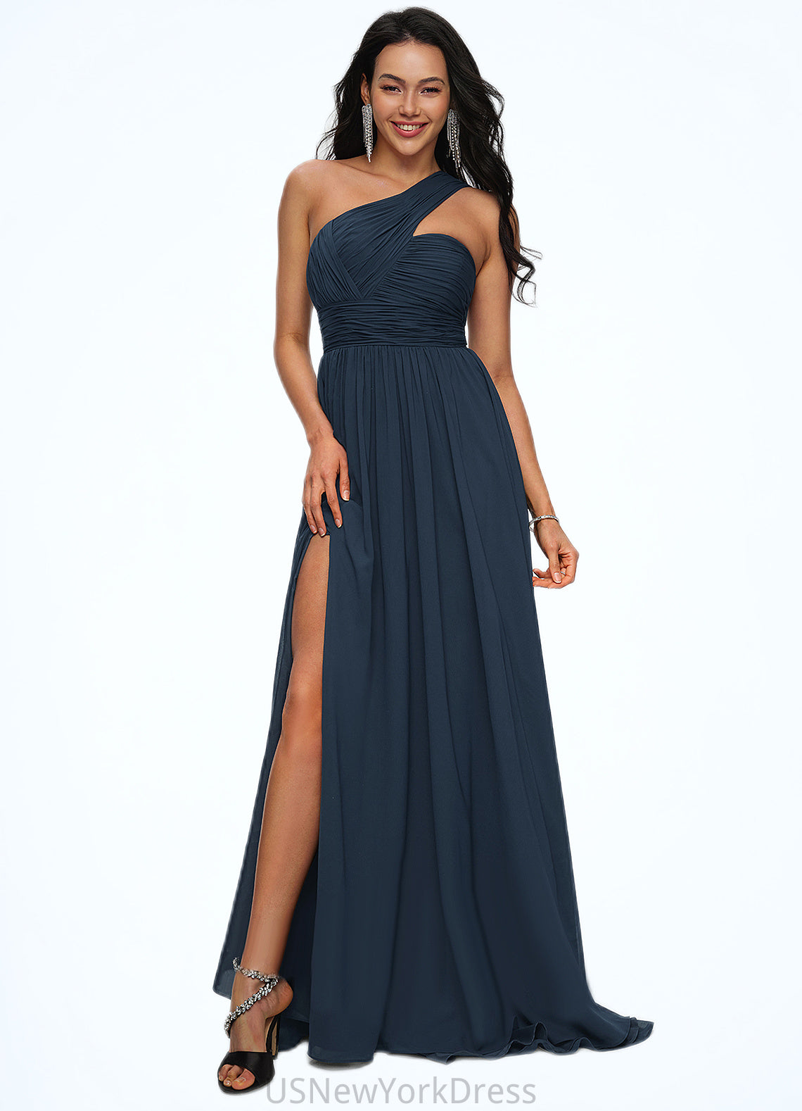 Winifred A-line Asymmetrical Sweep Train Chiffon Prom Dresses With Pleated DJP0022212