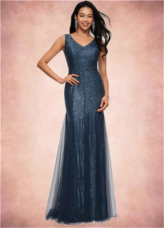 Aurora Sheath/Column V-Neck Floor-Length Sequin Prom Dresses DJP0022218