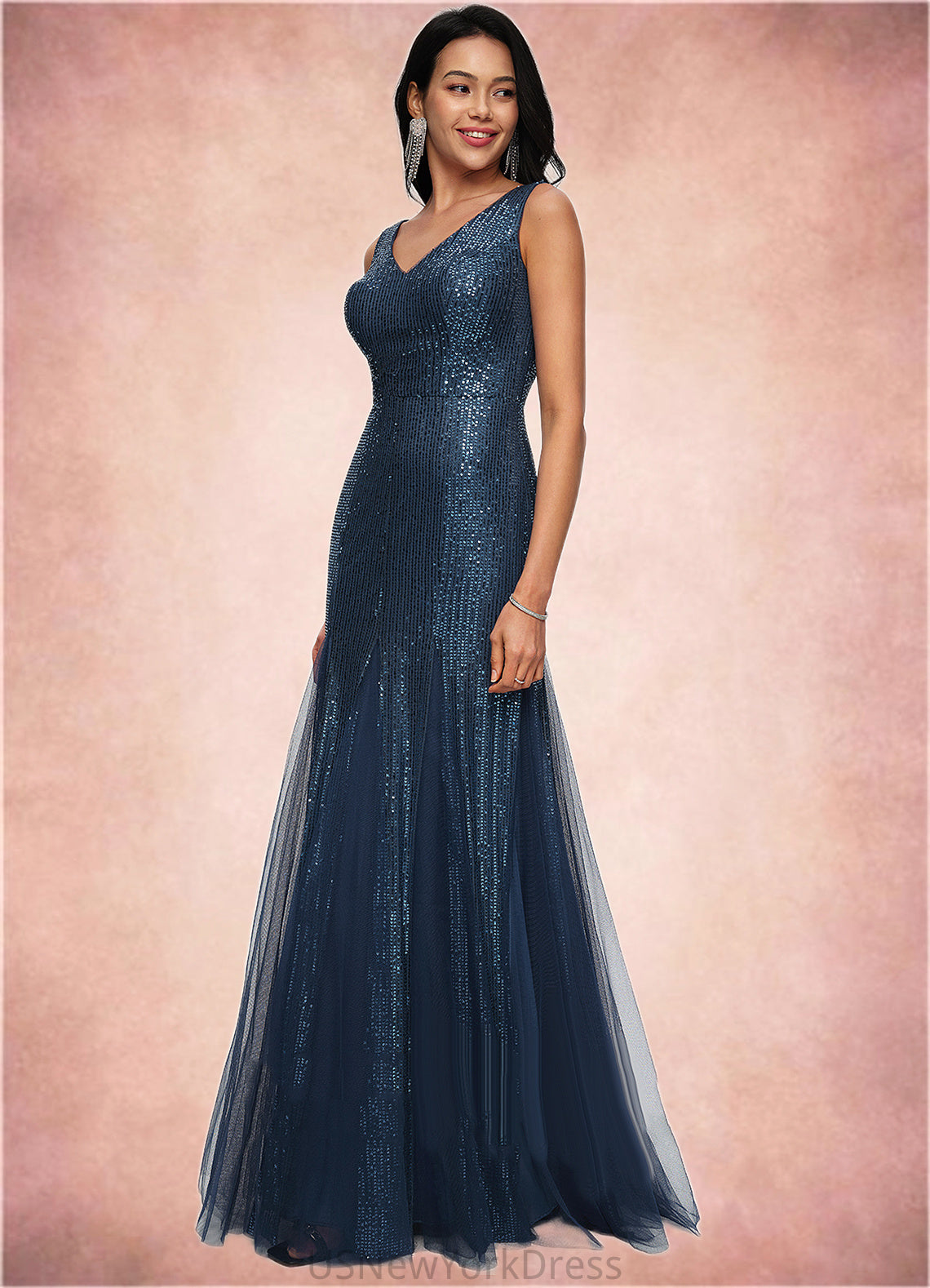 Aurora Sheath/Column V-Neck Floor-Length Sequin Prom Dresses DJP0022218