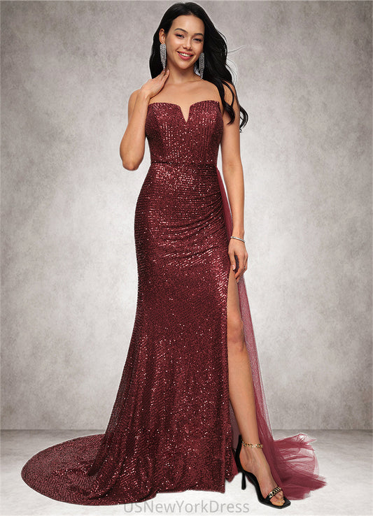 Brenna Trumpet/Mermaid V-Neck Sweep Train Sequin Prom Dresses DJP0022227