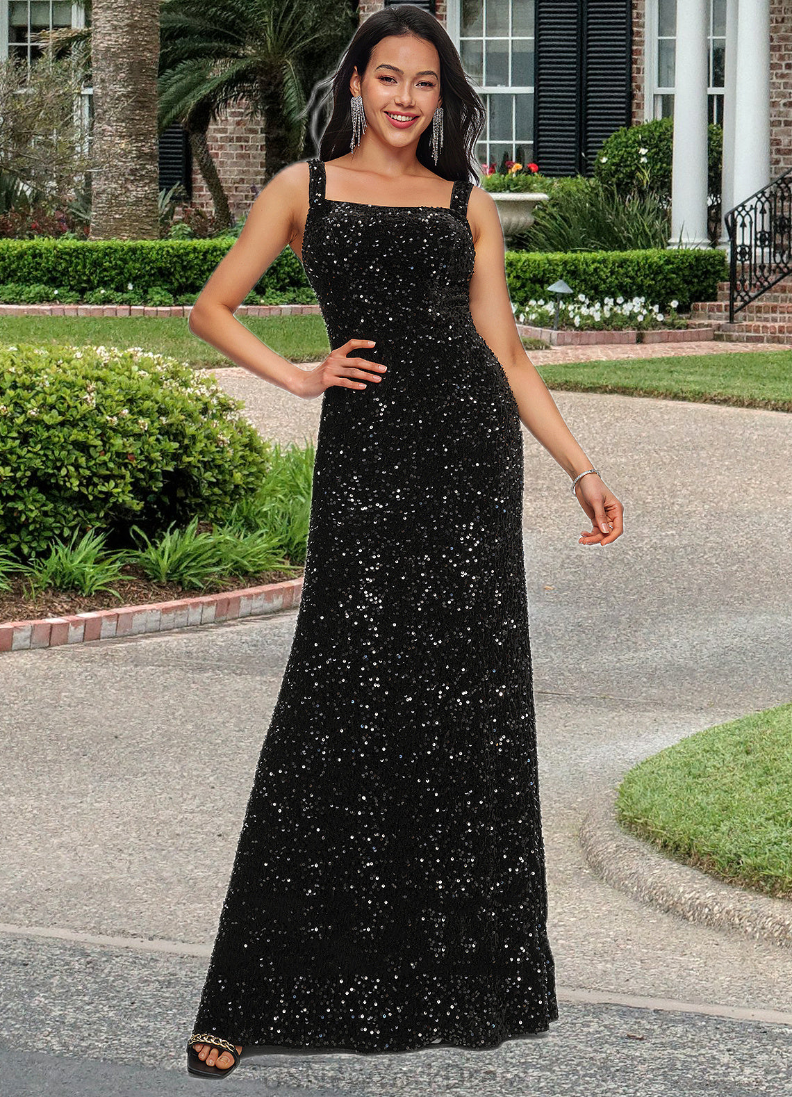 Bryanna Sheath/Column Scoop Floor-Length Sequin Prom Dresses DJP0022228