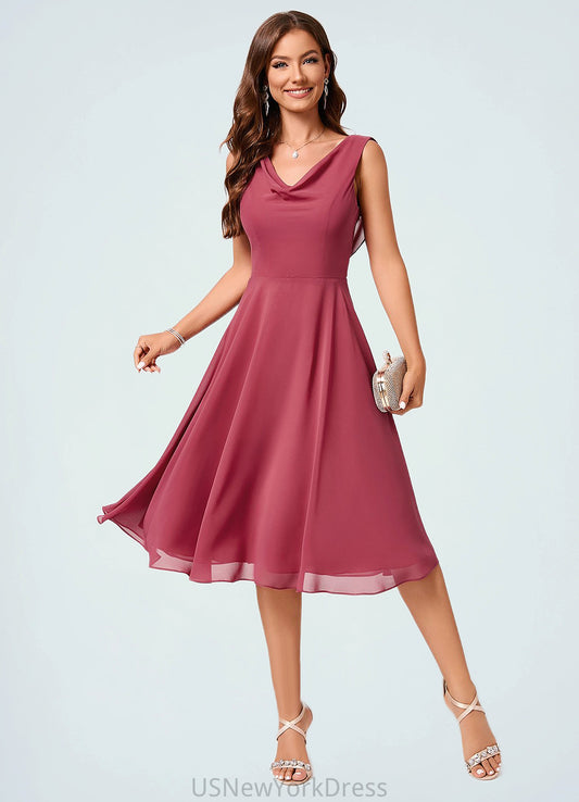 Sydney A-line Cowl Knee-Length Chiffon Cocktail Dress With Ruffle DJP0022232