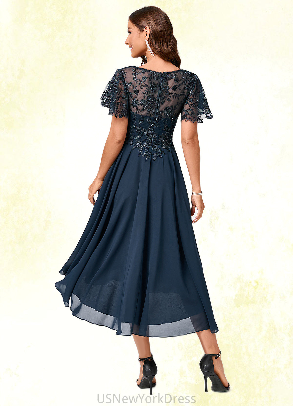 Thalia A-line Asymmetrical Asymmetrical Chiffon Lace Cocktail Dress With Ruffle Sequins DJP0022235