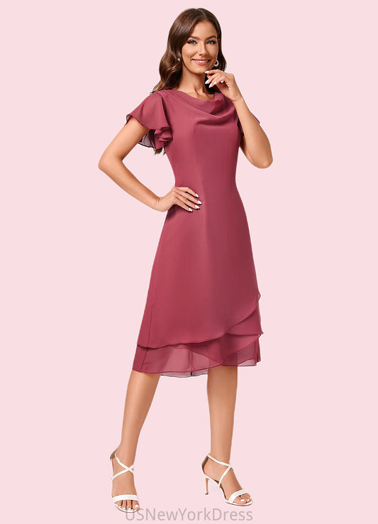 Theresa A-line Cowl Knee-Length Chiffon Cocktail Dress With Ruffle DJP0022243