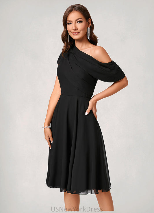 Tess A-line One Shoulder Knee-Length Chiffon Cocktail Dress With Ruffle DJP0022309