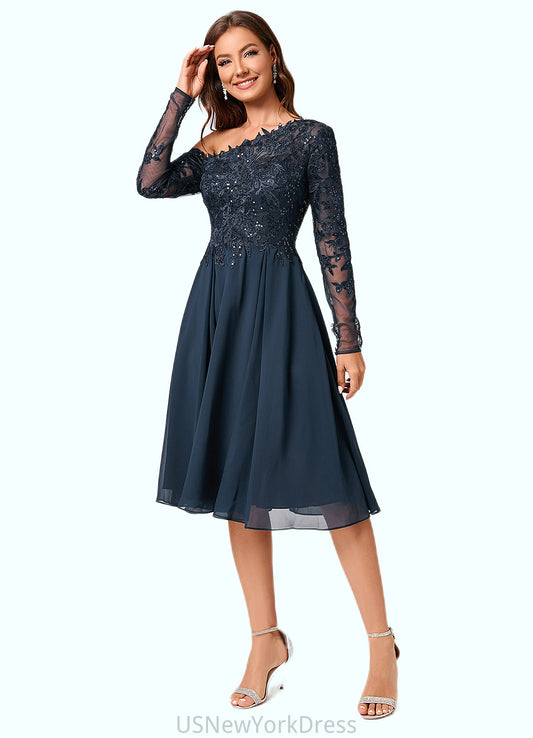 Mckenna A-line One Shoulder Knee-Length Chiffon Lace Sequin Cocktail Dress With Sequins DJP0022310