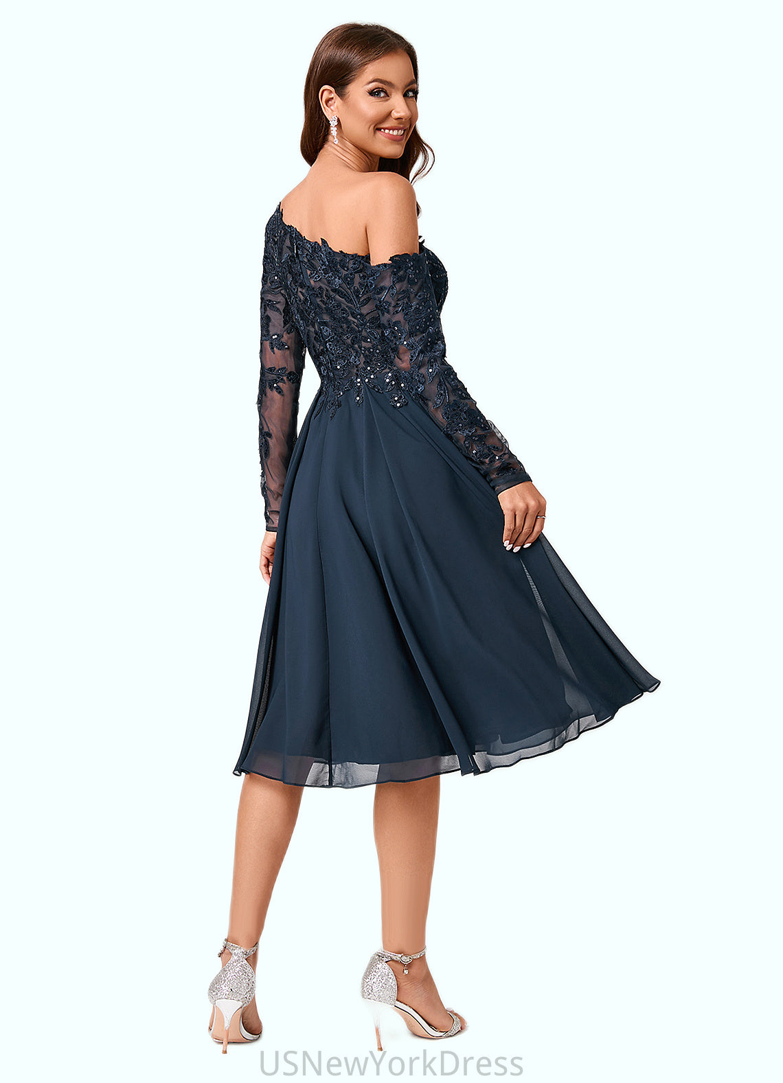 Mckenna A-line One Shoulder Knee-Length Chiffon Lace Sequin Cocktail Dress With Sequins DJP0022310