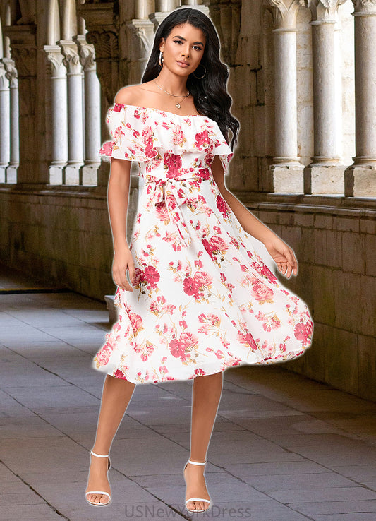 Naomi A-line Off the Shoulder Knee-Length Chiffon Cocktail Dress With Bow DJP0022337