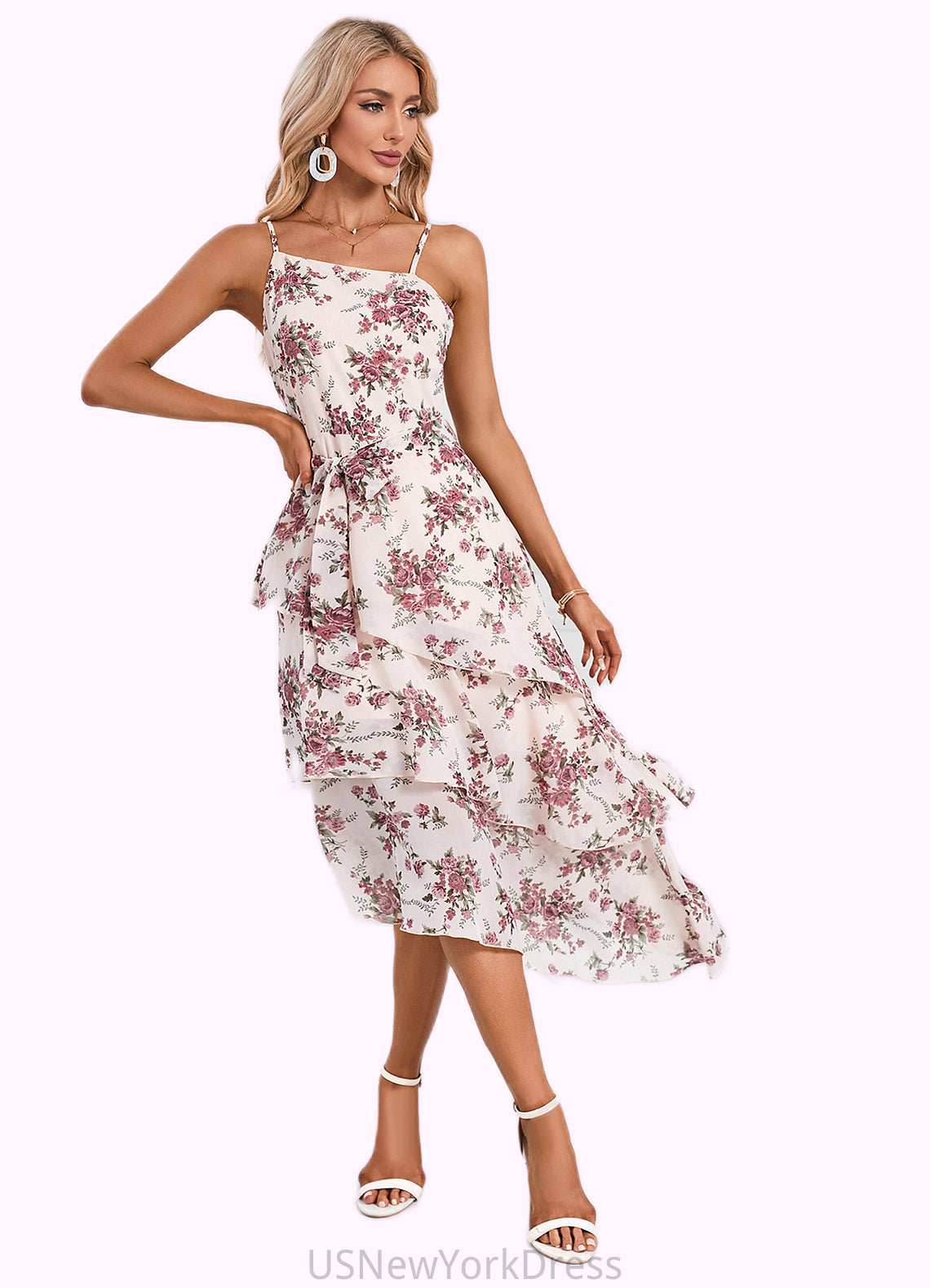 Emma Floral Print Asymmetrical Elegant A-line Chiffon Asymmetrical Dresses DJP0022338