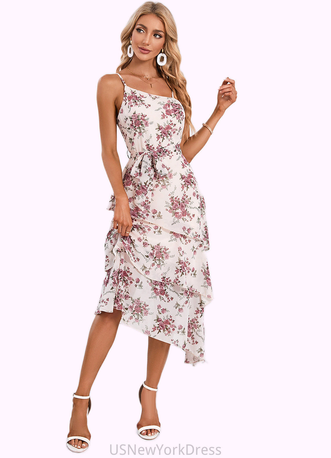 Emma Floral Print Asymmetrical Elegant A-line Chiffon Asymmetrical Dresses DJP0022338