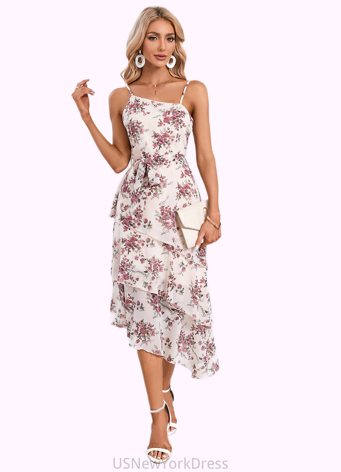 Emma Floral Print Asymmetrical Elegant A-line Chiffon Asymmetrical Dresses DJP0022338