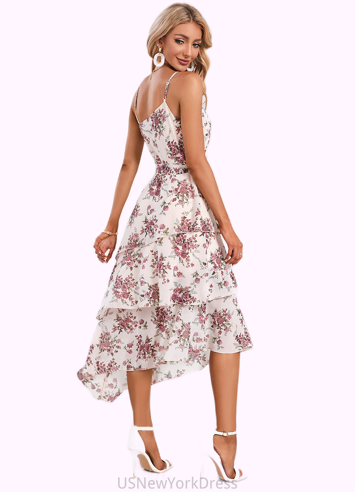 Emma Floral Print Asymmetrical Elegant A-line Chiffon Asymmetrical Dresses DJP0022338