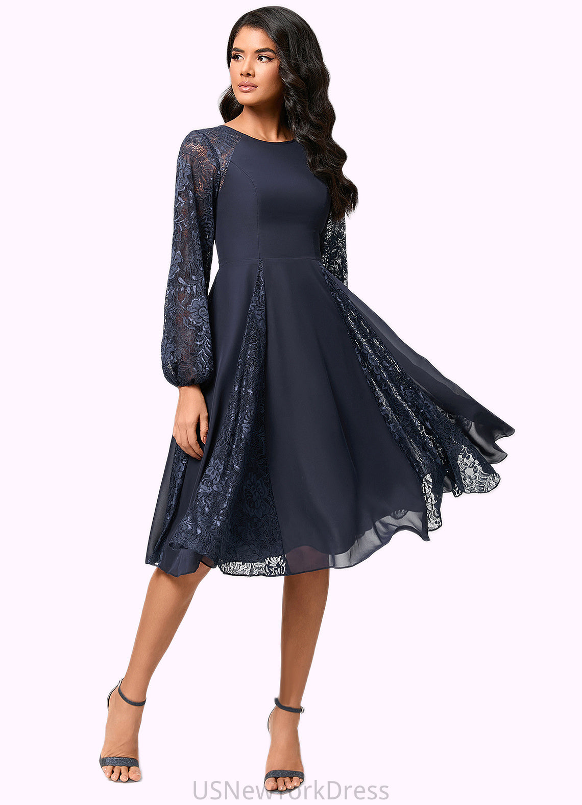 Rayne A-line Scoop Knee-Length Chiffon Lace Cocktail Dress DJP0022347