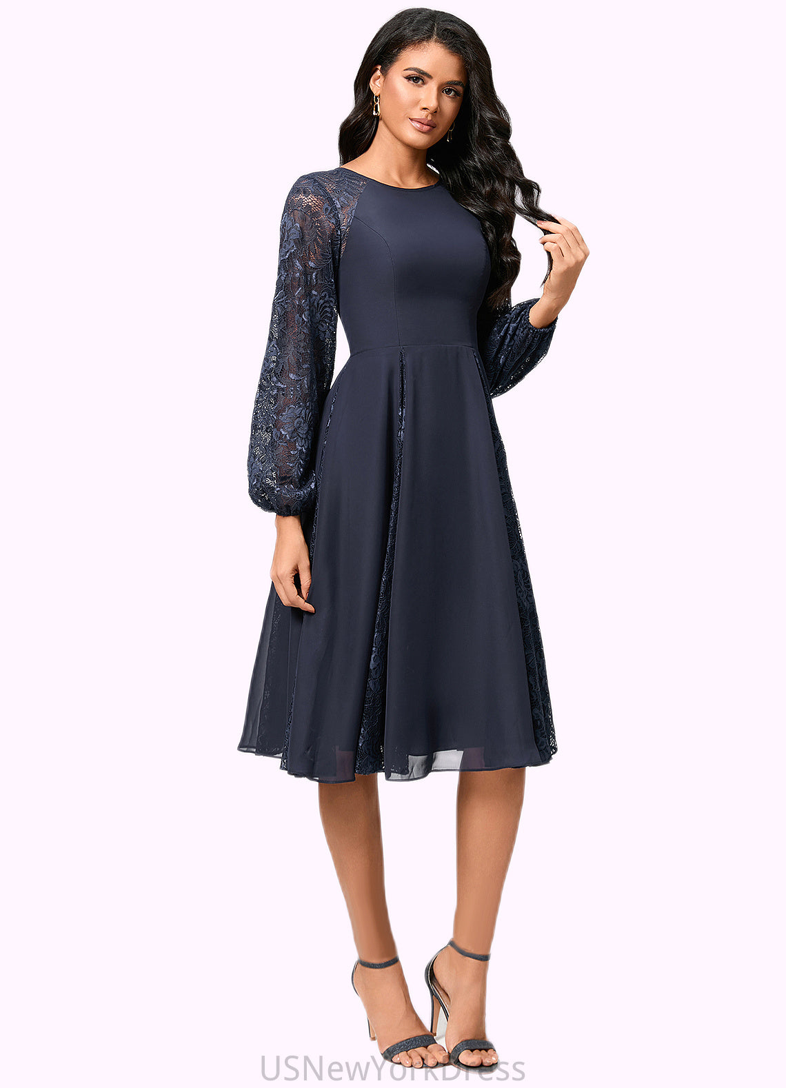 Rayne A-line Scoop Knee-Length Chiffon Lace Cocktail Dress DJP0022347