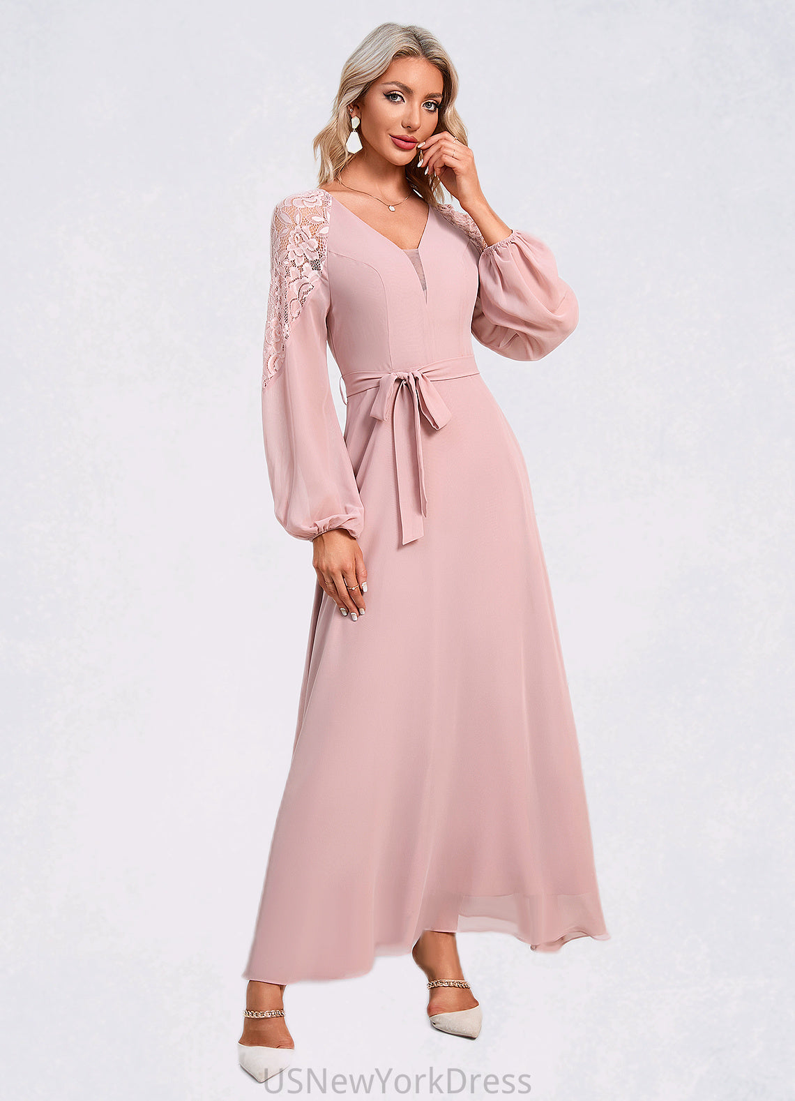 Theresa V-Neck Elegant A-line Chiffon Dresses DJP0022360