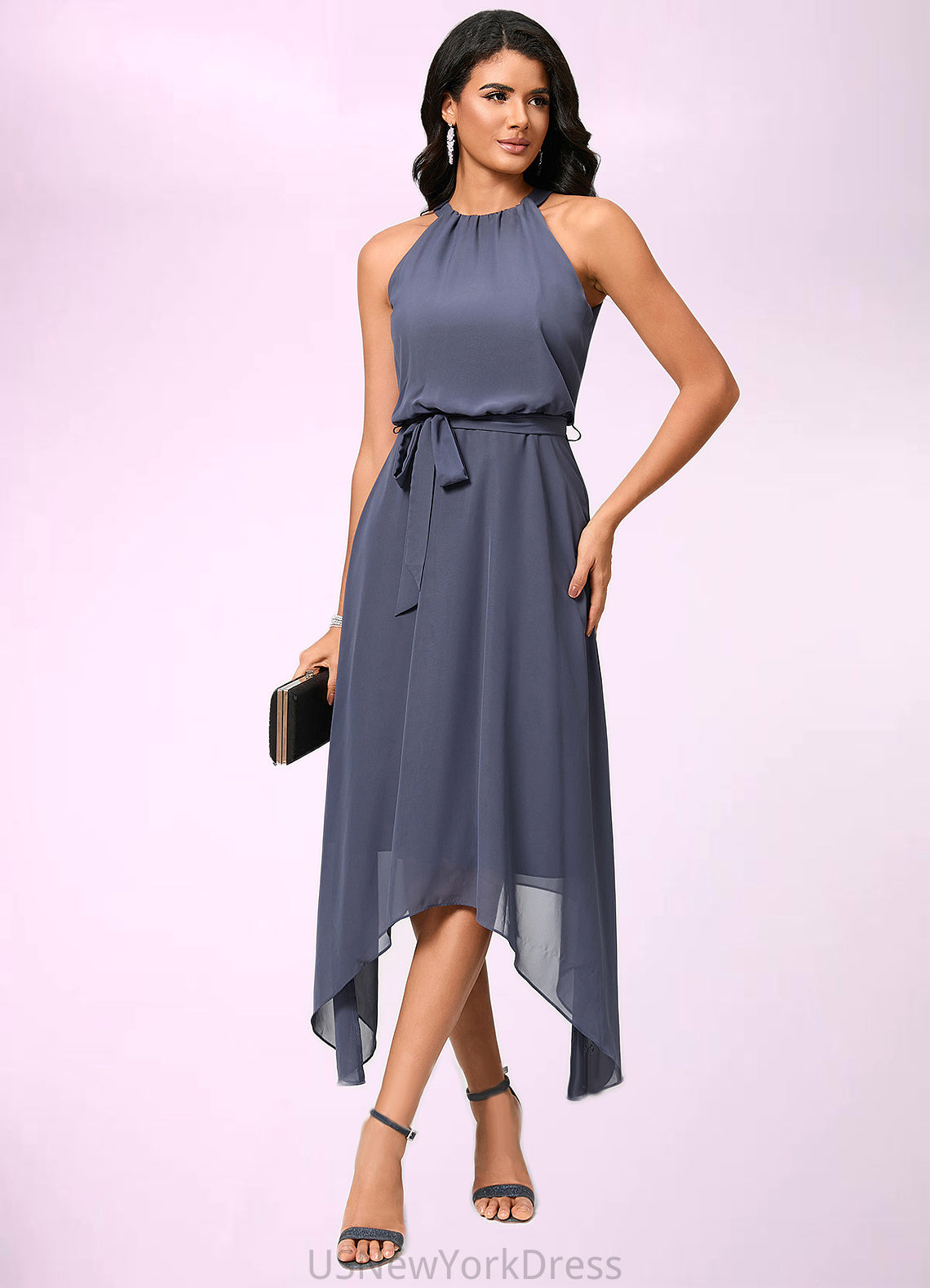 Melissa A-line Scoop Ankle-Length Chiffon Cocktail Dress With Ruffle DJP0022361