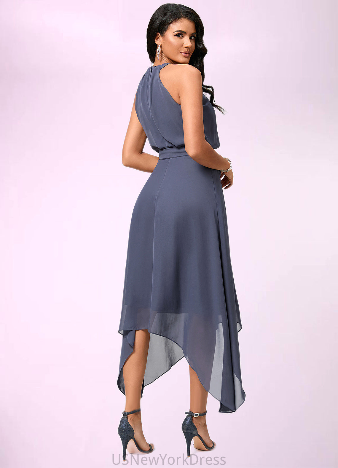 Melissa A-line Scoop Ankle-Length Chiffon Cocktail Dress With Ruffle DJP0022361