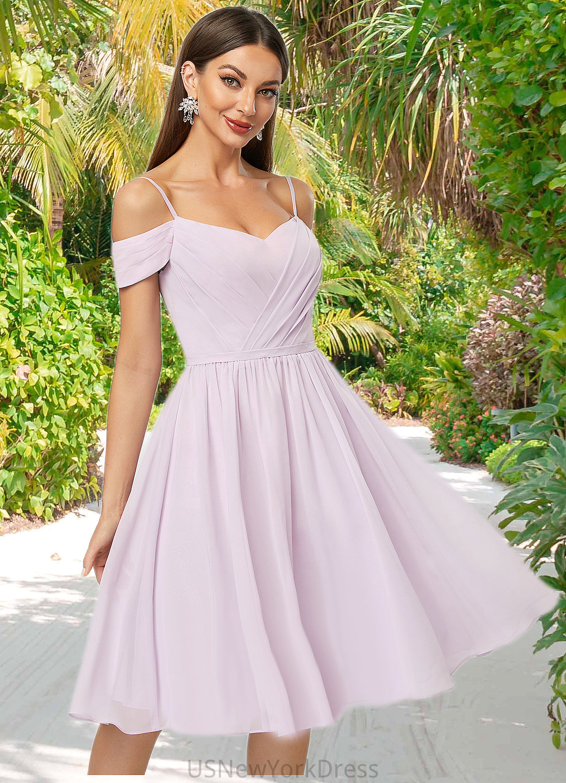 Sheila A-line V-Neck Knee-Length Chiffon Cocktail Dress With Pleated DJP0022367