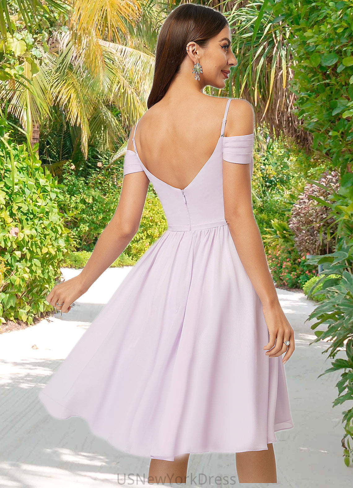 Sheila A-line V-Neck Knee-Length Chiffon Cocktail Dress With Pleated DJP0022367