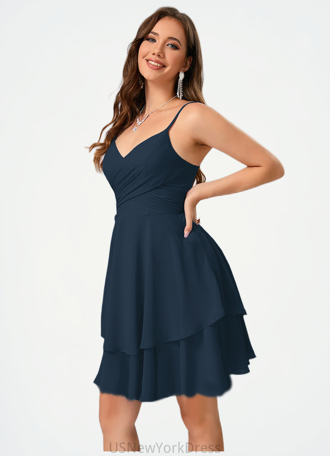 Pearl V-Neck A-line Chiffon Dresses DJP0022370